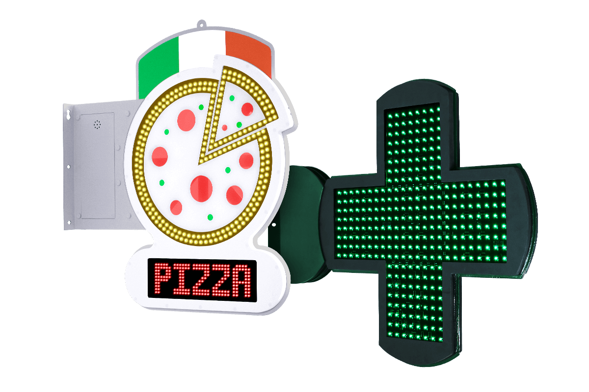 Cruz LED modelo Bolonia y pantalla de texto en Farmacia Lorente