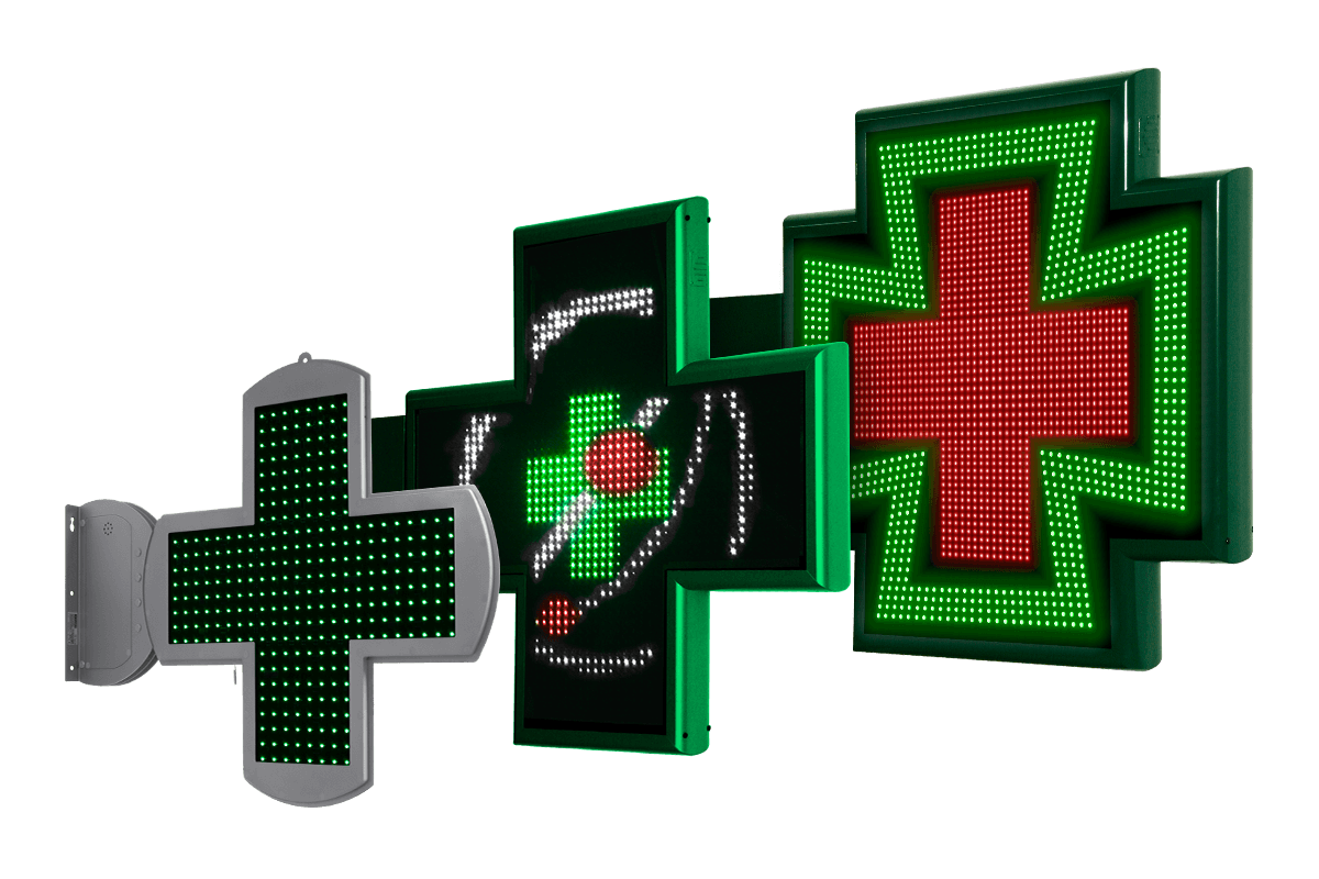 Cruz LED modelo Bolonia y pantalla de texto en Farmacia Lorente